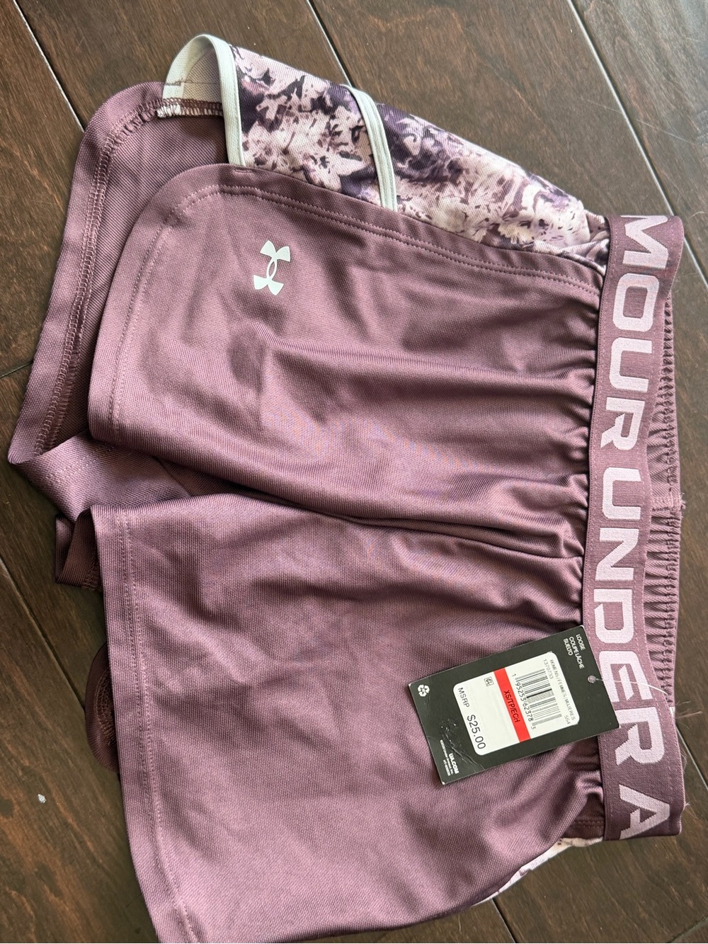 Under Armour Purple Athletic Shorts with Floral Liner xs new with tag
